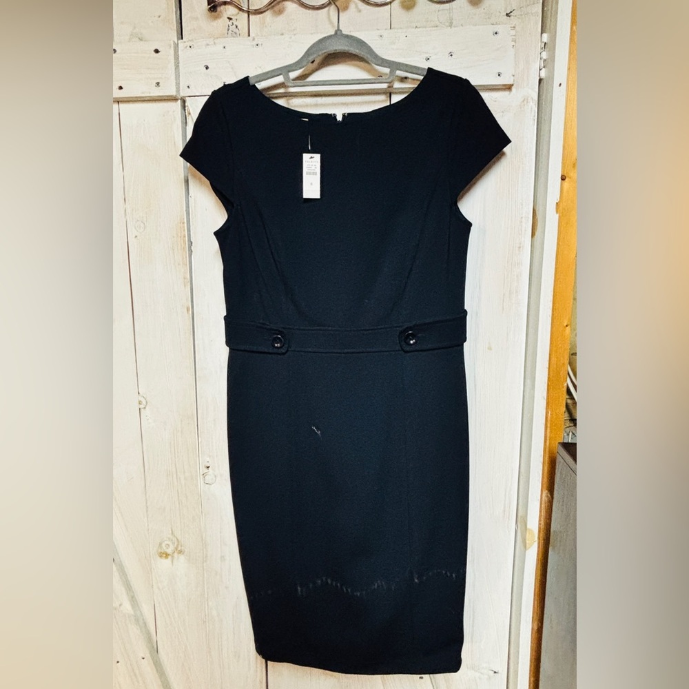 Talbots Black Cap Sleeve Midi Dress